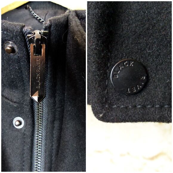 Black Rivet Wool Bomber Jacket Mens M Black Utility Flight Zip Rock Gorpcore - Picture 7 of 11